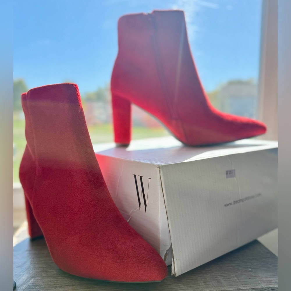 Red Pointed Toe Suede Boots